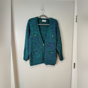 Elegant Green and Purple Cardigan